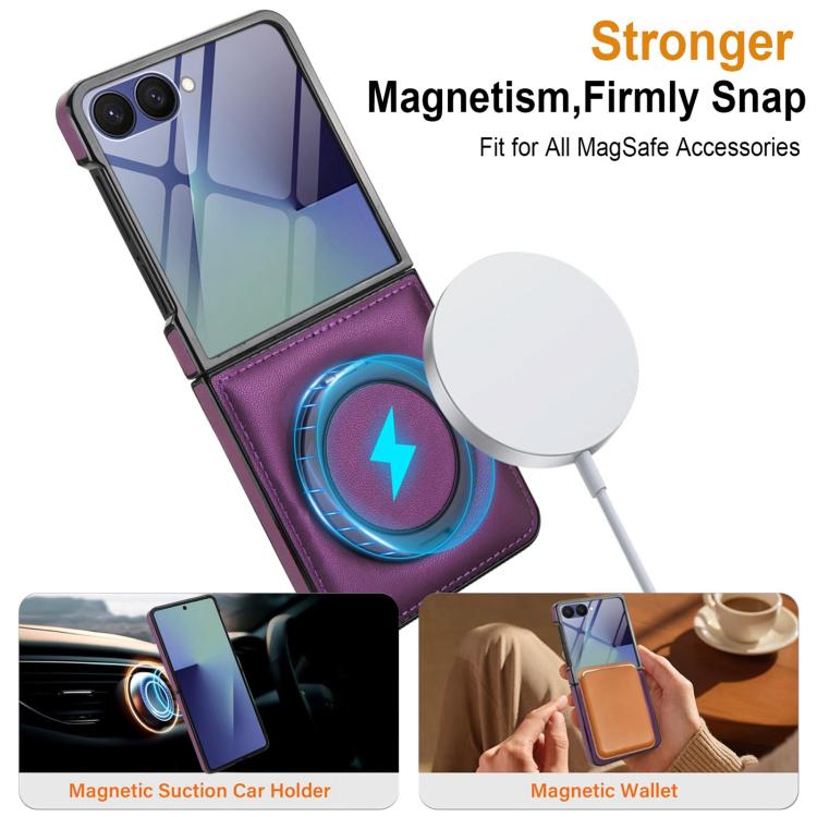 For Samsung Galaxy Z Flip7 5G Folding Rotation Holder MagSafe Film Integrated Leather Phone Case