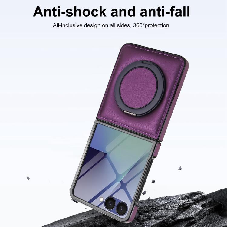 For Samsung Galaxy Z Flip7 5G Folding Rotation Holder MagSafe Film Integrated Leather Phone Case