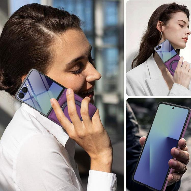 For Samsung Galaxy Z Flip7 5G Folding Rotation Holder MagSafe Film Integrated Leather Phone Case