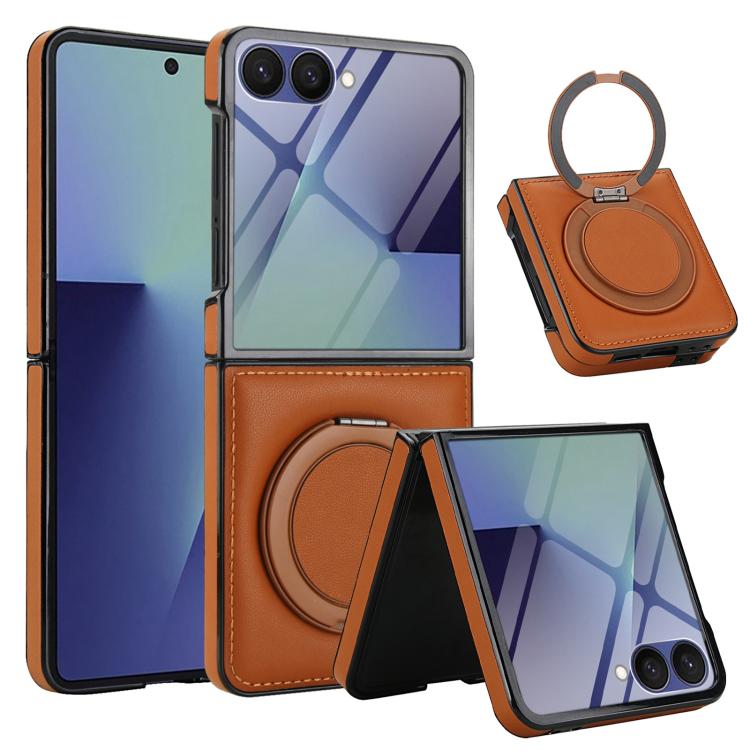 For Samsung Galaxy Z Flip7 5G Folding Rotation Holder MagSafe Film Integrated Leather Phone Case