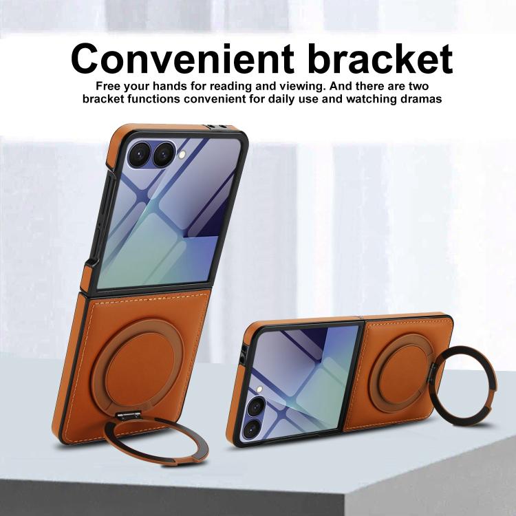 For Samsung Galaxy Z Flip7 5G Folding Rotation Holder MagSafe Film Integrated Leather Phone Case