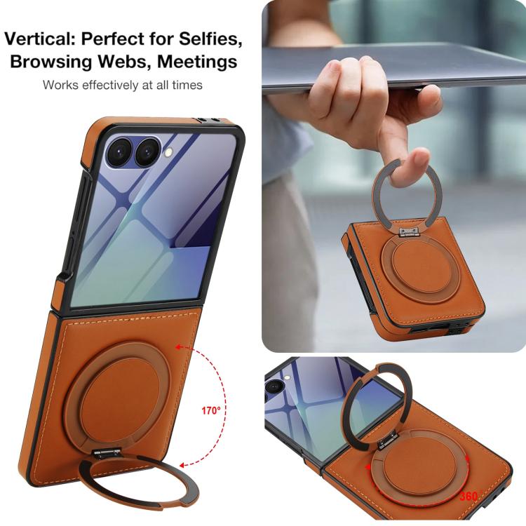 For Samsung Galaxy Z Flip7 5G Folding Rotation Holder MagSafe Film Integrated Leather Phone Case