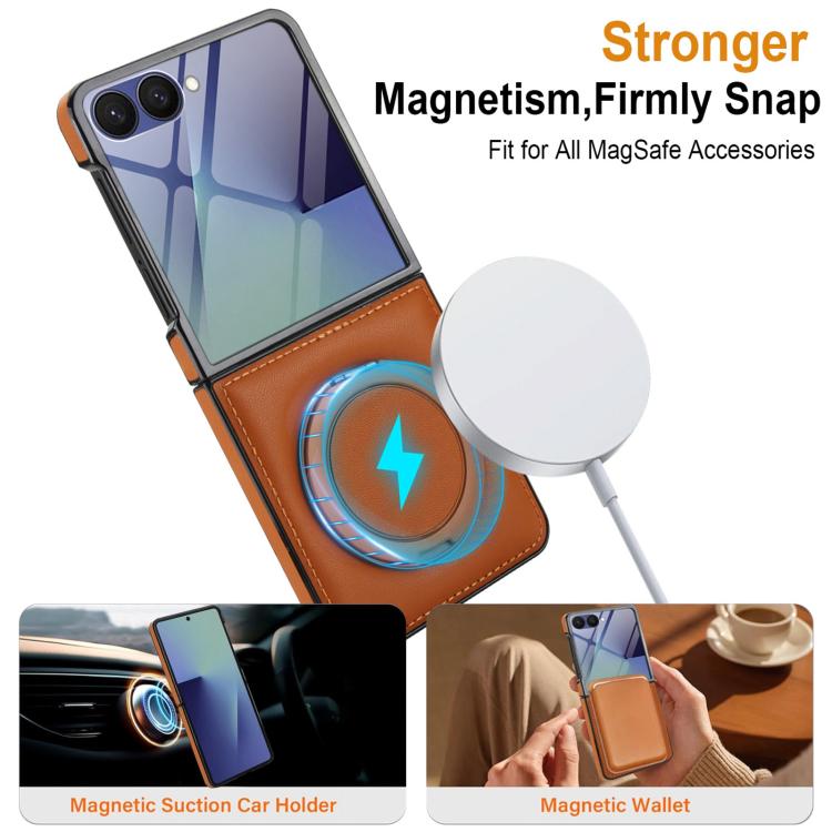 For Samsung Galaxy Z Flip7 5G Folding Rotation Holder MagSafe Film Integrated Leather Phone Case
