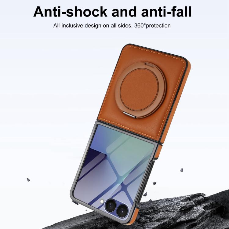For Samsung Galaxy Z Flip7 5G Folding Rotation Holder MagSafe Film Integrated Leather Phone Case