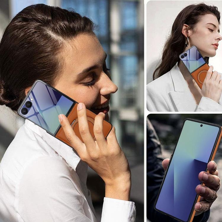 For Samsung Galaxy Z Flip7 5G Folding Rotation Holder MagSafe Film Integrated Leather Phone Case