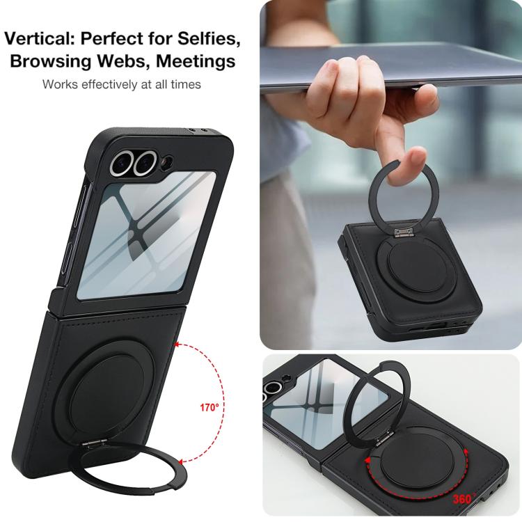 For Samsung Galaxy Z Flip7 FE / Flip6 Folding Rotation Holder MagSafe Film Integrated Leather Phone Case