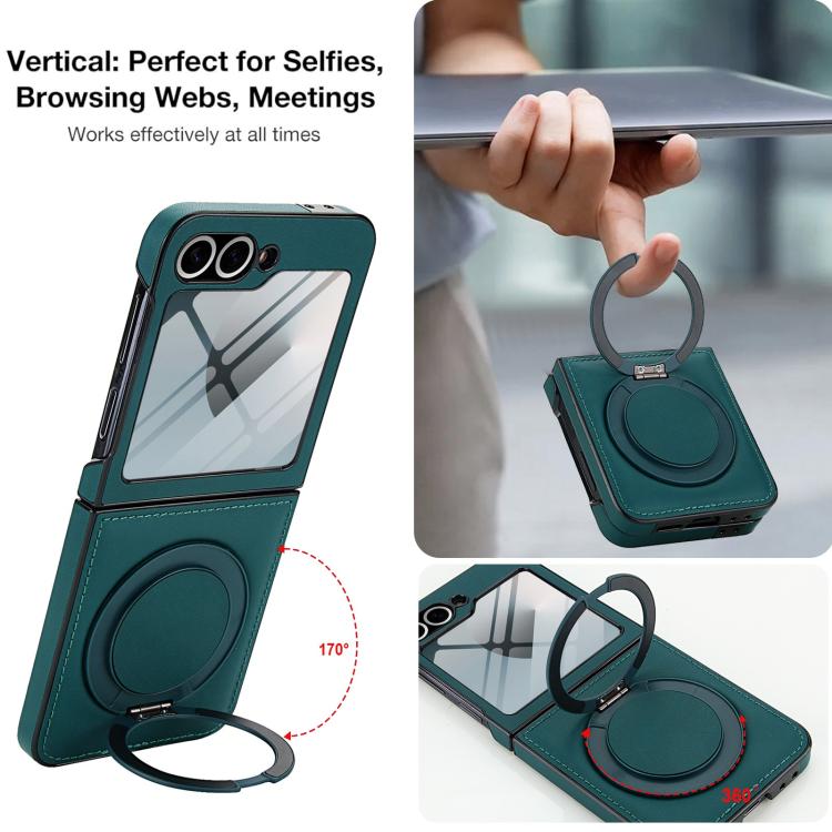 For Samsung Galaxy Z Flip7 FE / Flip6 Folding Rotation Holder MagSafe Film Integrated Leather Phone Case