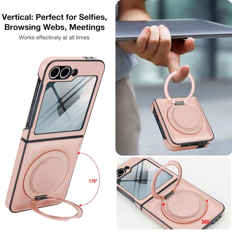 For Samsung Galaxy Z Flip7 FE / Flip6 Folding Rotation Holder MagSafe Film Integrated Leather Phone Case