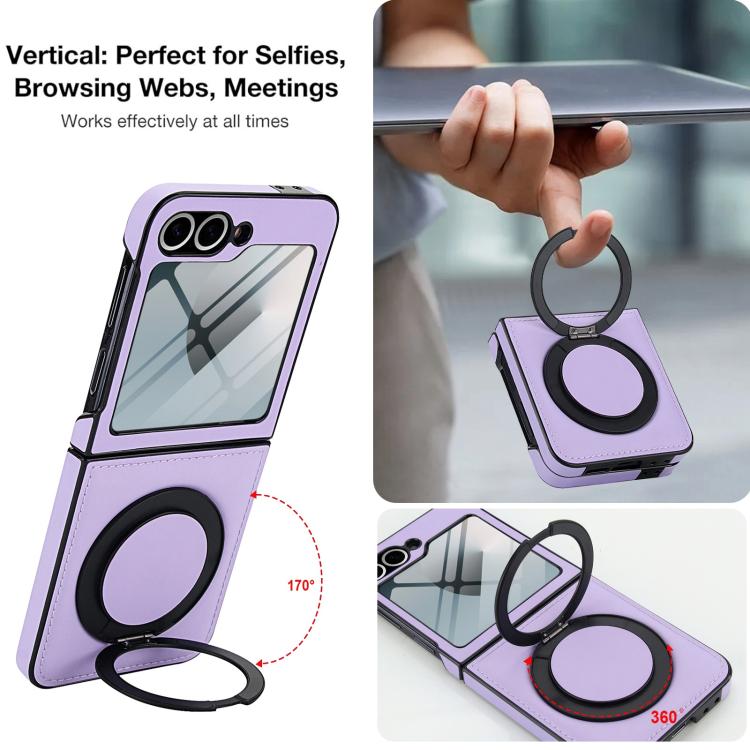 For Samsung Galaxy Z Flip7 FE / Flip6 Folding Rotation Holder MagSafe Film Integrated Leather Phone Case