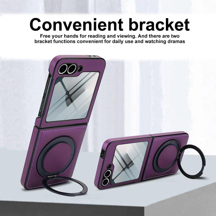 For Samsung Galaxy Z Flip7 FE / Flip6 Folding Rotation Holder MagSafe Film Integrated Leather Phone Case