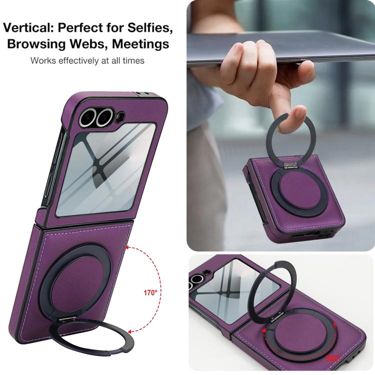 For Samsung Galaxy Z Flip7 FE / Flip6 Folding Rotation Holder MagSafe Film Integrated Leather Phone Case