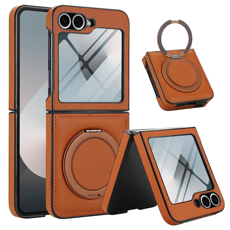 For Samsung Galaxy Z Flip7 FE / Flip6 Folding Rotation Holder MagSafe Film Integrated Leather Phone Case