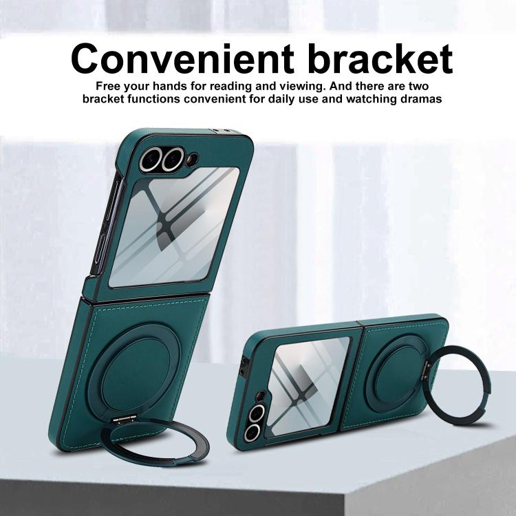 For Samsung Galaxy Z Flip5 Folding Rotation Holder MagSafe Film Integrated Leather Phone Case