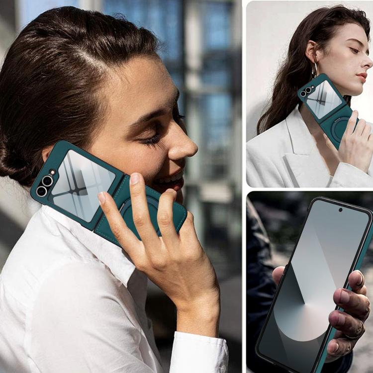 For Samsung Galaxy Z Flip5 Folding Rotation Holder MagSafe Film Integrated Leather Phone Case