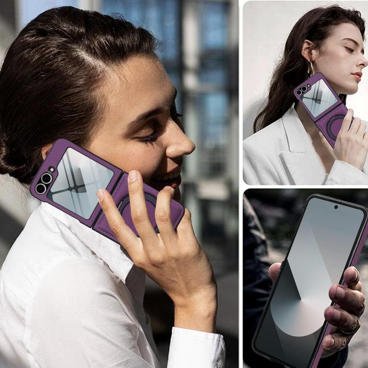 For Samsung Galaxy Z Flip5 Folding Rotation Holder MagSafe Film Integrated Leather Phone Case