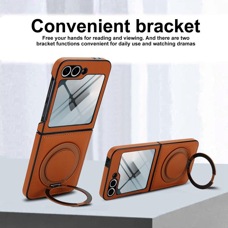 For Samsung Galaxy Z Flip5 Folding Rotation Holder MagSafe Film Integrated Leather Phone Case