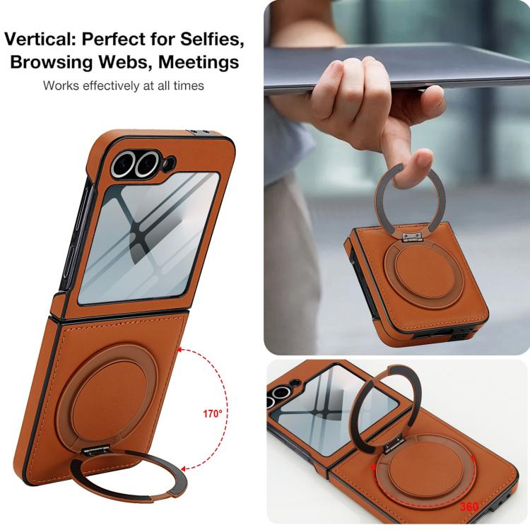 For Samsung Galaxy Z Flip5 Folding Rotation Holder MagSafe Film Integrated Leather Phone Case
