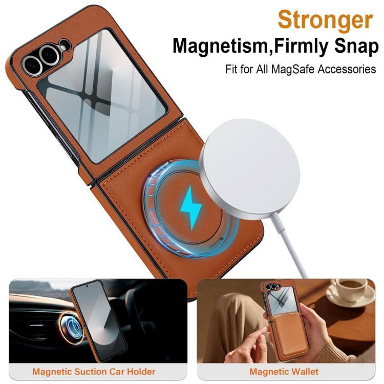 For Samsung Galaxy Z Flip5 Folding Rotation Holder MagSafe Film Integrated Leather Phone Case