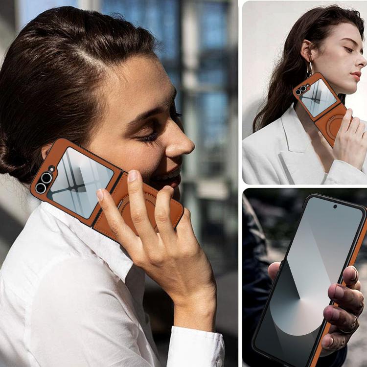 For Samsung Galaxy Z Flip5 Folding Rotation Holder MagSafe Film Integrated Leather Phone Case