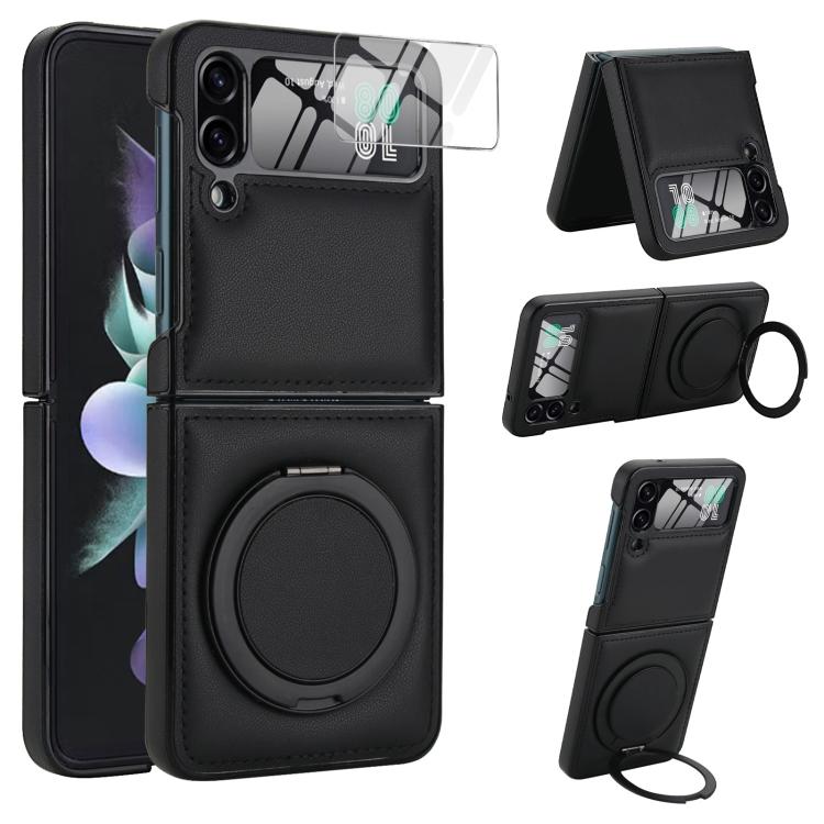 For Samsung Galaxy Z Flip4 Folding Rotation Holder MagSafe Film Integrated Leather Phone Case