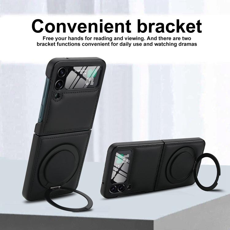For Samsung Galaxy Z Flip4 Folding Rotation Holder MagSafe Film Integrated Leather Phone Case