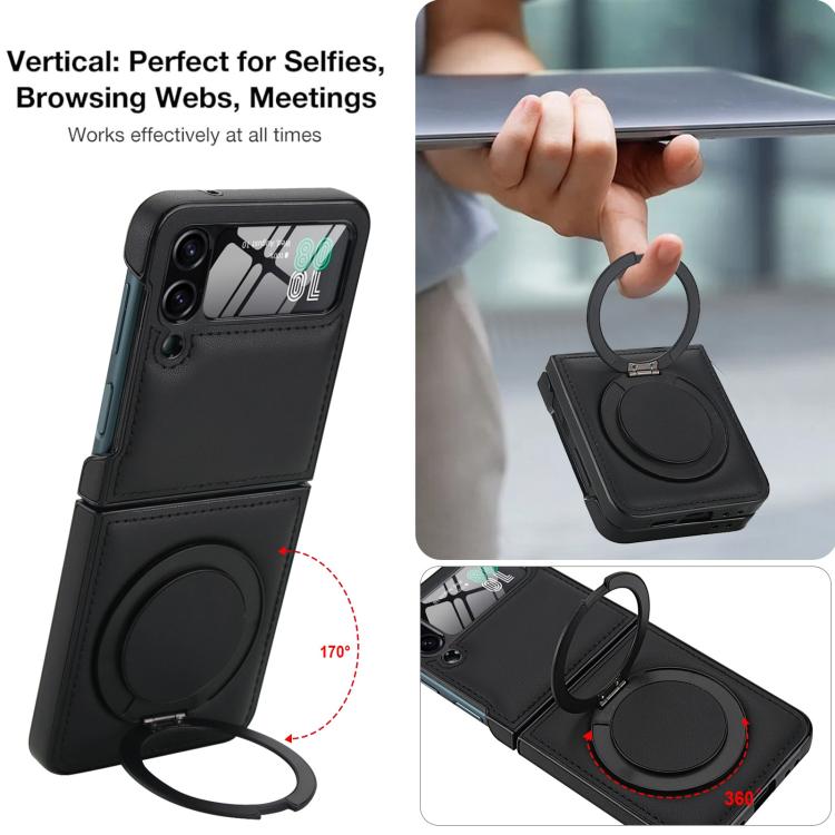 For Samsung Galaxy Z Flip4 Folding Rotation Holder MagSafe Film Integrated Leather Phone Case