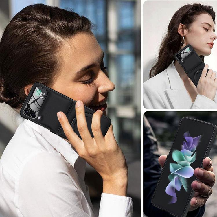 For Samsung Galaxy Z Flip4 Folding Rotation Holder MagSafe Film Integrated Leather Phone Case