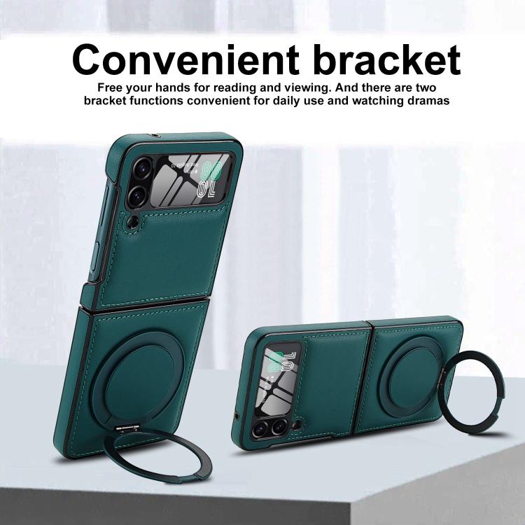 For Samsung Galaxy Z Flip4 Folding Rotation Holder MagSafe Film Integrated Leather Phone Case