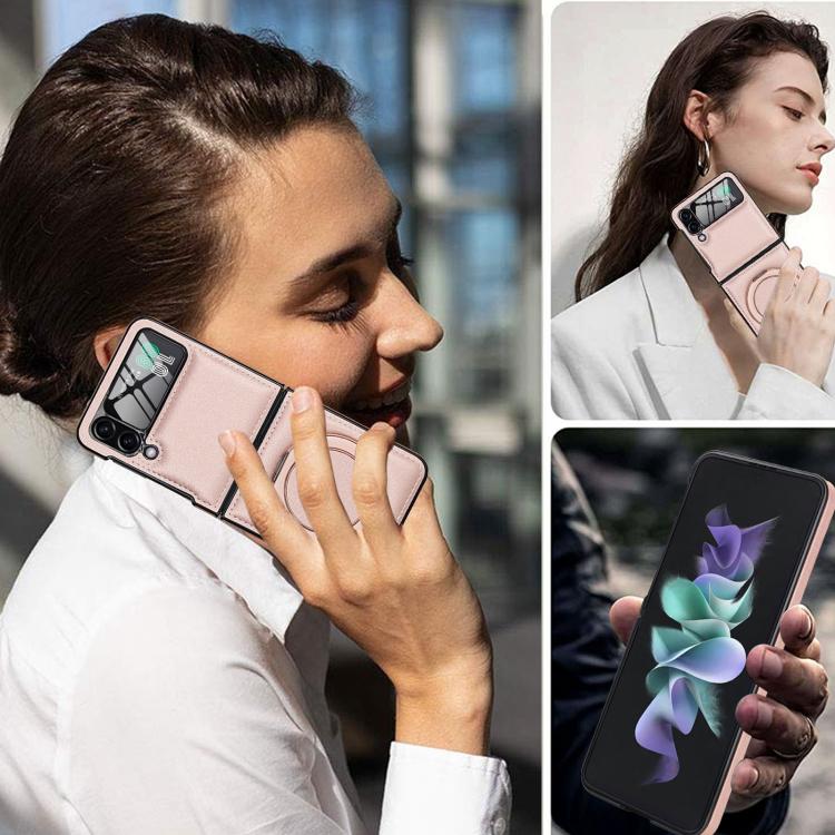 For Samsung Galaxy Z Flip4 Folding Rotation Holder MagSafe Film Integrated Leather Phone Case