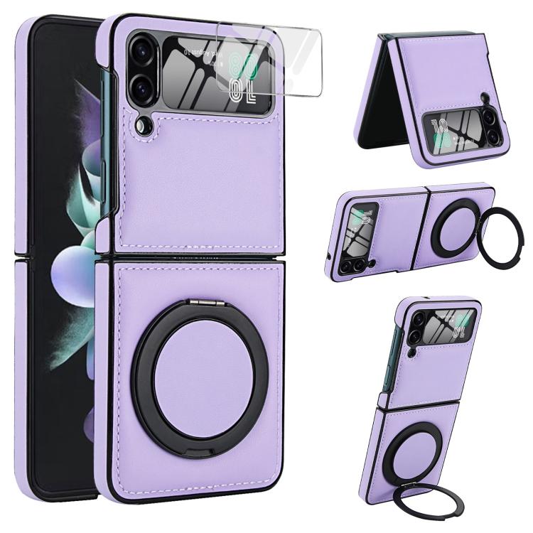 For Samsung Galaxy Z Flip4 Folding Rotation Holder MagSafe Film Integrated Leather Phone Case