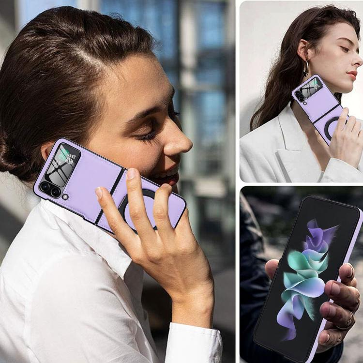 For Samsung Galaxy Z Flip4 Folding Rotation Holder MagSafe Film Integrated Leather Phone Case