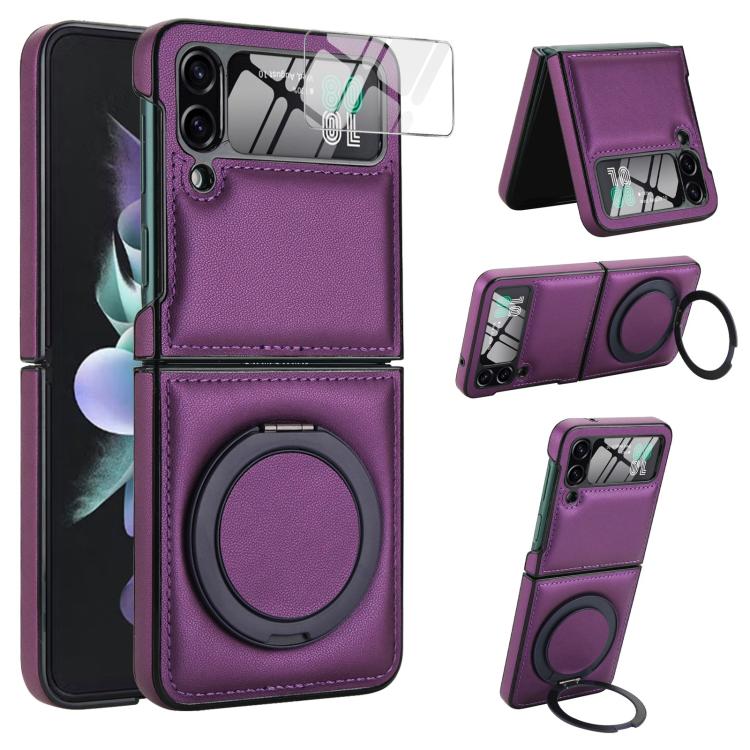 For Samsung Galaxy Z Flip4 Folding Rotation Holder MagSafe Film Integrated Leather Phone Case