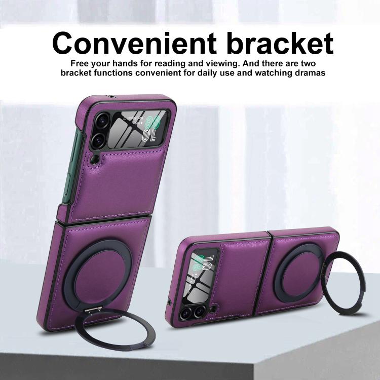 For Samsung Galaxy Z Flip4 Folding Rotation Holder MagSafe Film Integrated Leather Phone Case