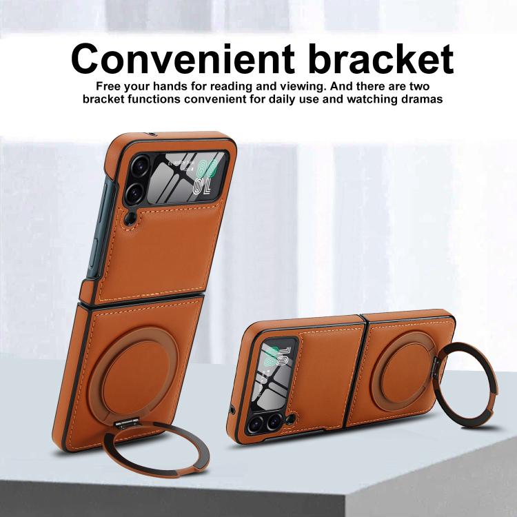 For Samsung Galaxy Z Flip4 Folding Rotation Holder MagSafe Film Integrated Leather Phone Case