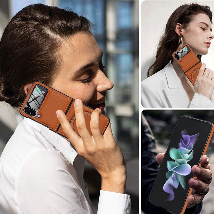 For Samsung Galaxy Z Flip4 Folding Rotation Holder MagSafe Film Integrated Leather Phone Case