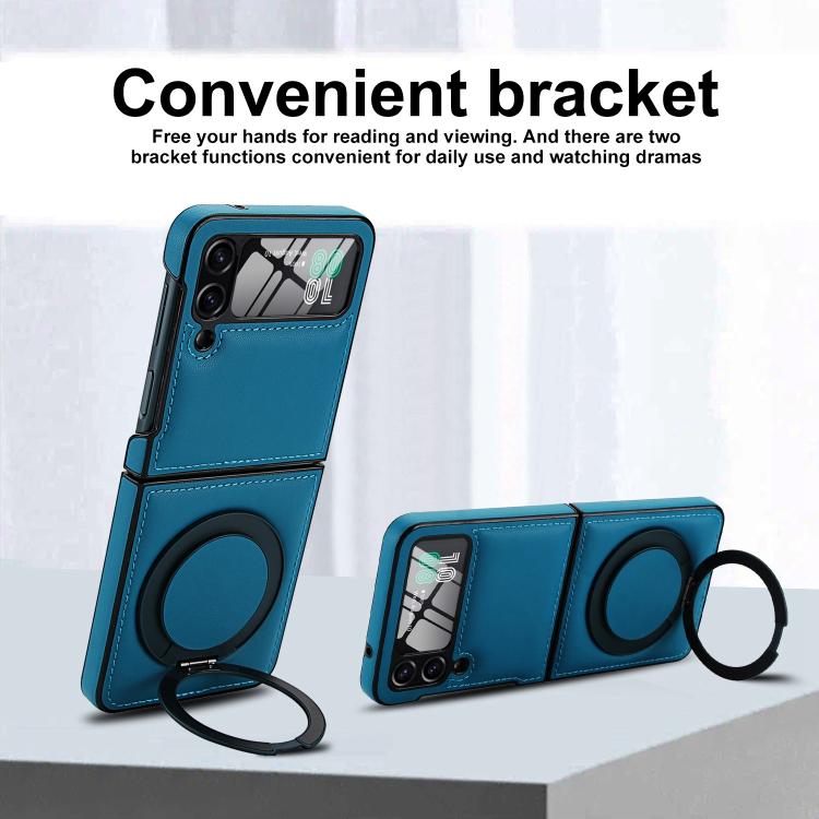 For Samsung Galaxy Z Flip3 5G Folding Rotation Holder MagSafe Film Integrated Leather Phone Case