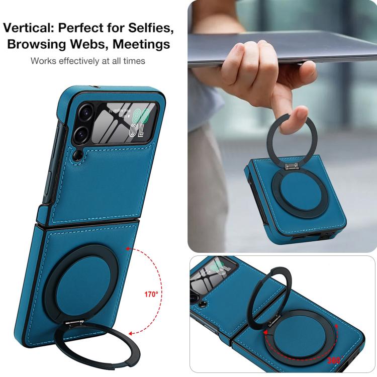 For Samsung Galaxy Z Flip3 5G Folding Rotation Holder MagSafe Film Integrated Leather Phone Case