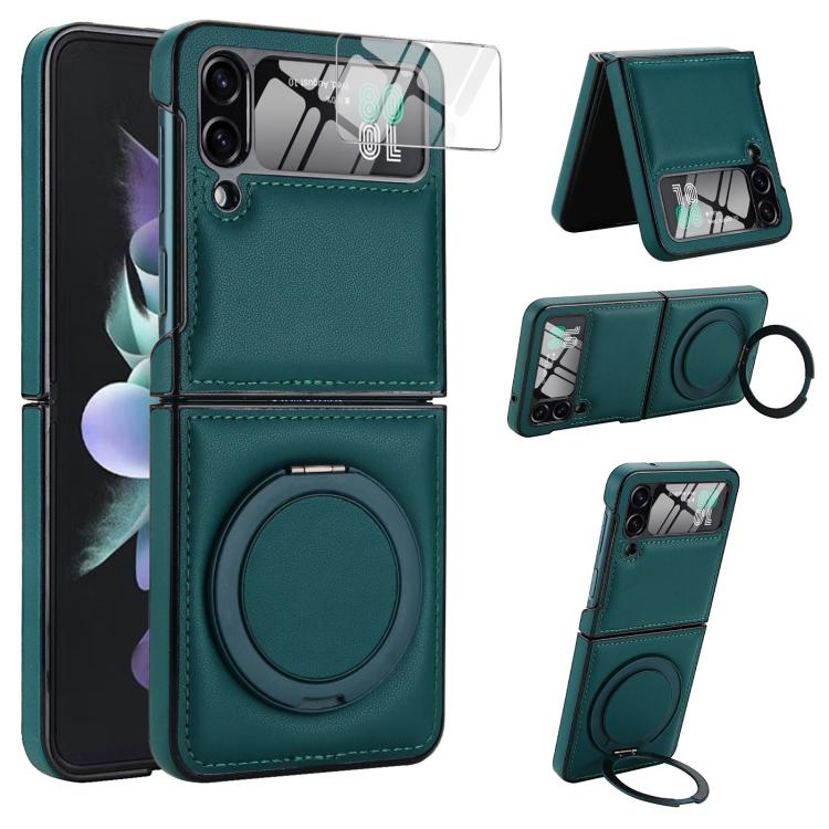 For Samsung Galaxy Z Flip3 5G Folding Rotation Holder MagSafe Film Integrated Leather Phone Case