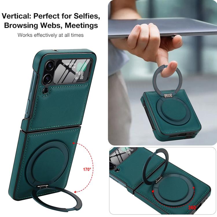 For Samsung Galaxy Z Flip3 5G Folding Rotation Holder MagSafe Film Integrated Leather Phone Case