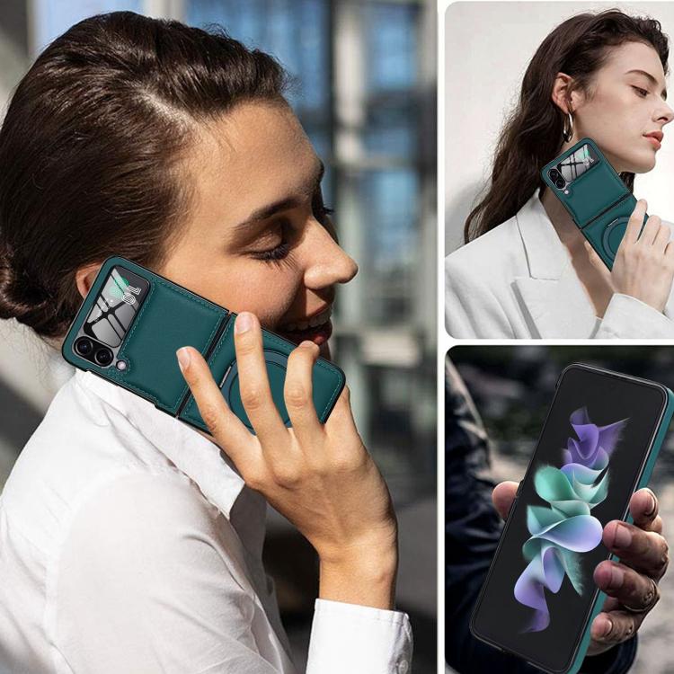 For Samsung Galaxy Z Flip3 5G Folding Rotation Holder MagSafe Film Integrated Leather Phone Case
