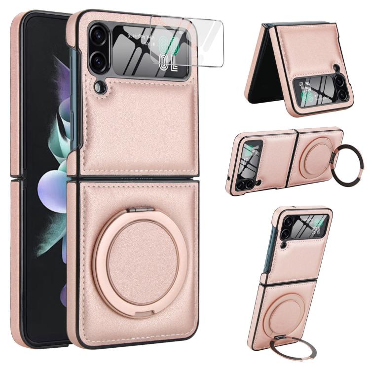 For Samsung Galaxy Z Flip3 5G Folding Rotation Holder MagSafe Film Integrated Leather Phone Case