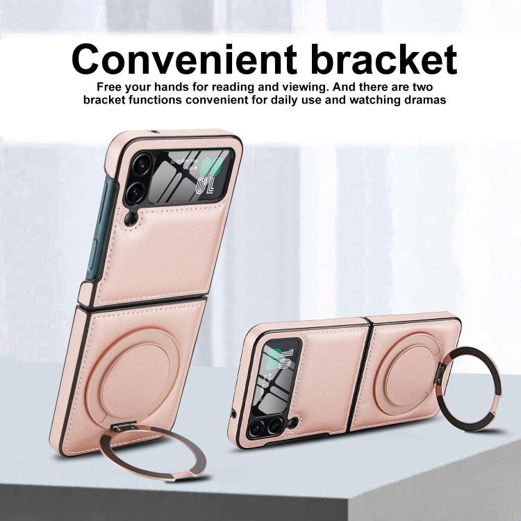 For Samsung Galaxy Z Flip3 5G Folding Rotation Holder MagSafe Film Integrated Leather Phone Case