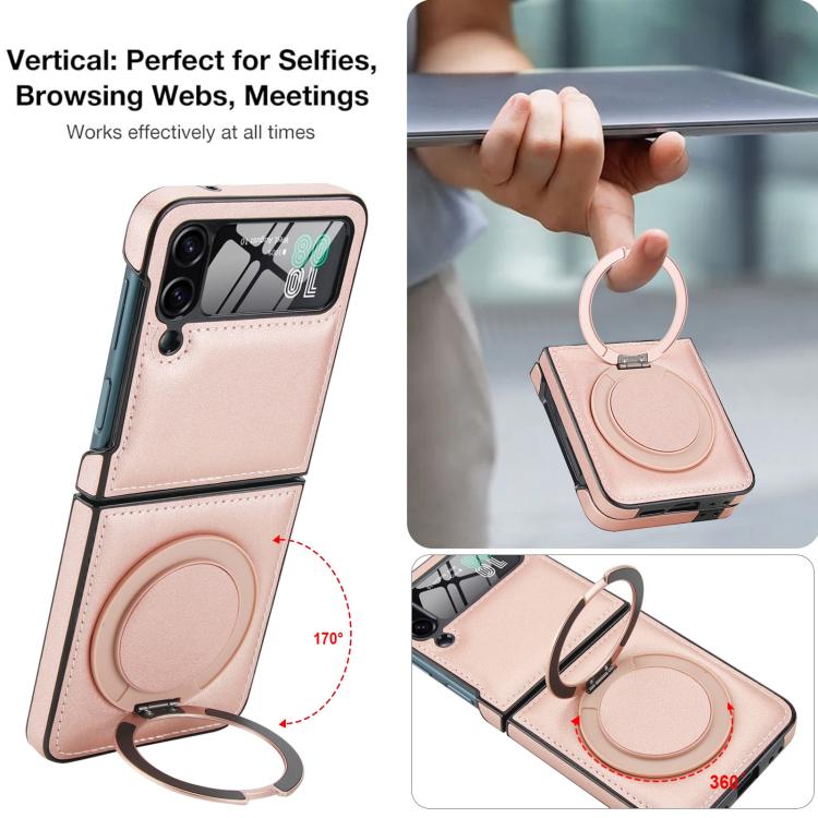 For Samsung Galaxy Z Flip3 5G Folding Rotation Holder MagSafe Film Integrated Leather Phone Case