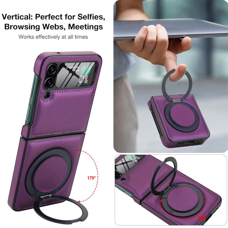 For Samsung Galaxy Z Flip3 5G Folding Rotation Holder MagSafe Film Integrated Leather Phone Case