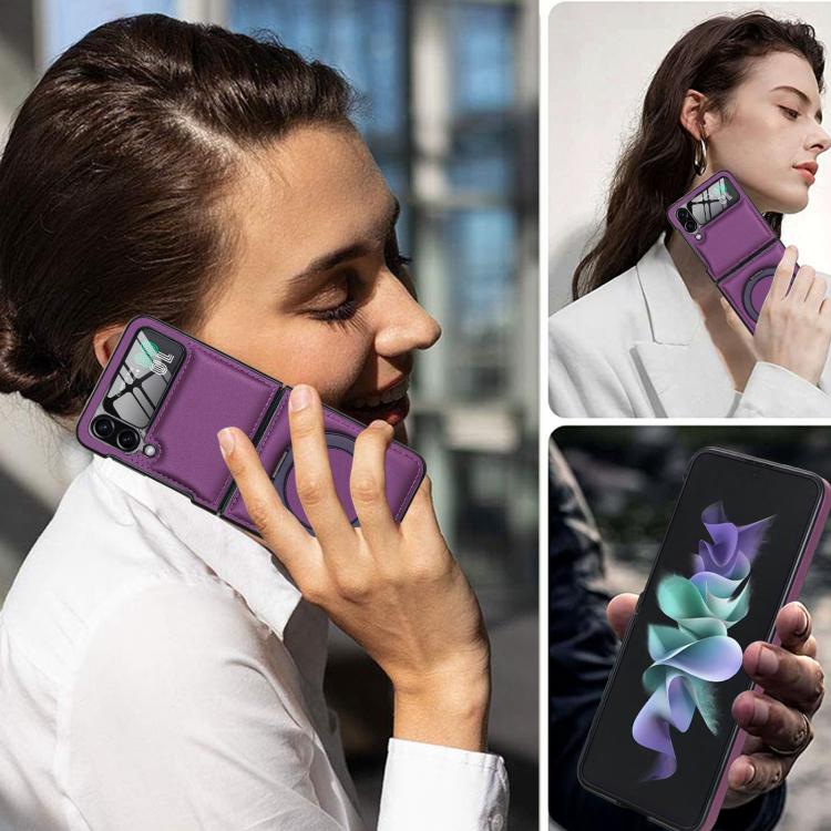 For Samsung Galaxy Z Flip3 5G Folding Rotation Holder MagSafe Film Integrated Leather Phone Case