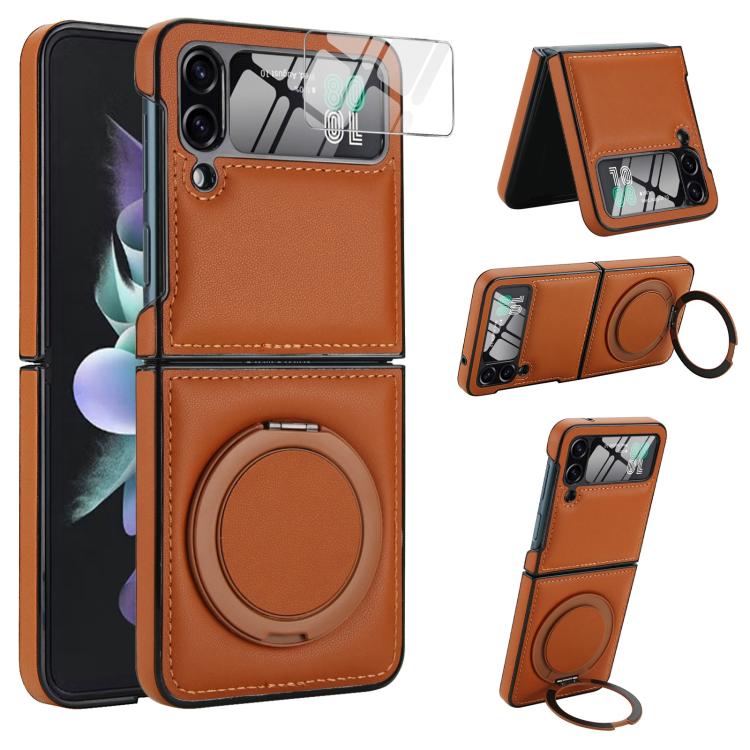 For Samsung Galaxy Z Flip3 5G Folding Rotation Holder MagSafe Film Integrated Leather Phone Case