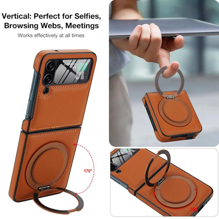 For Samsung Galaxy Z Flip3 5G Folding Rotation Holder MagSafe Film Integrated Leather Phone Case
