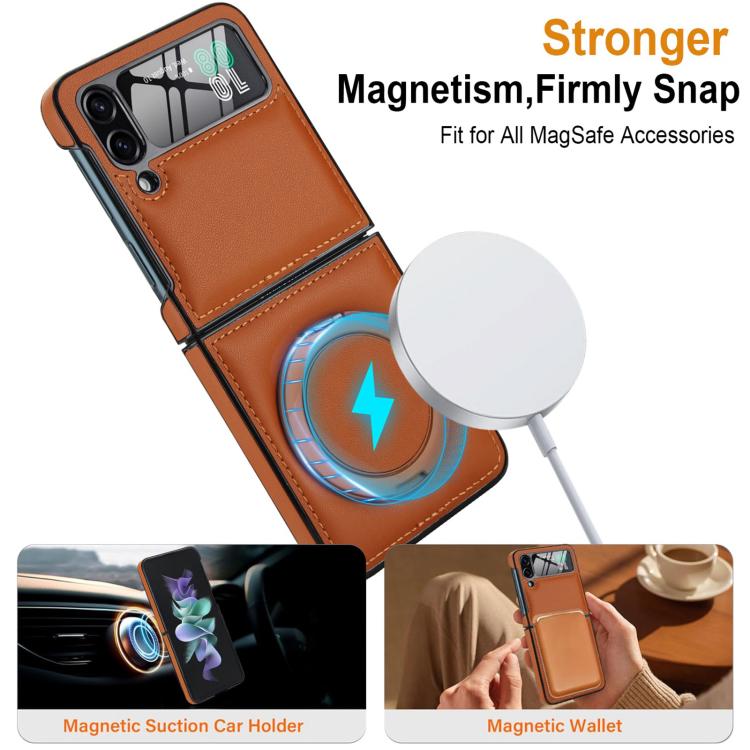 For Samsung Galaxy Z Flip3 5G Folding Rotation Holder MagSafe Film Integrated Leather Phone Case