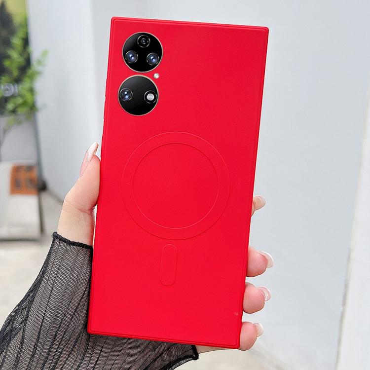 For Huawei P50 Pro Solid Color Liquid Silicone MagSafe Magnetic Phone Case