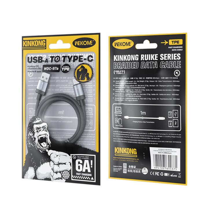 WK WDC-97 Kingkong Ruike Series Braided Charging Data Cable, USB to USB-C / Type-C Port, Length: 1m - Black